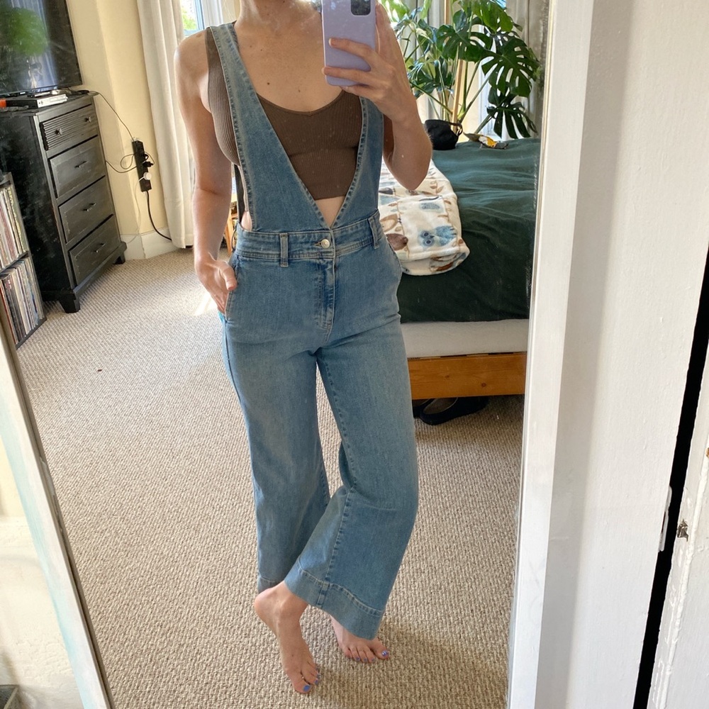 Denim Free people jumpsuit size 0